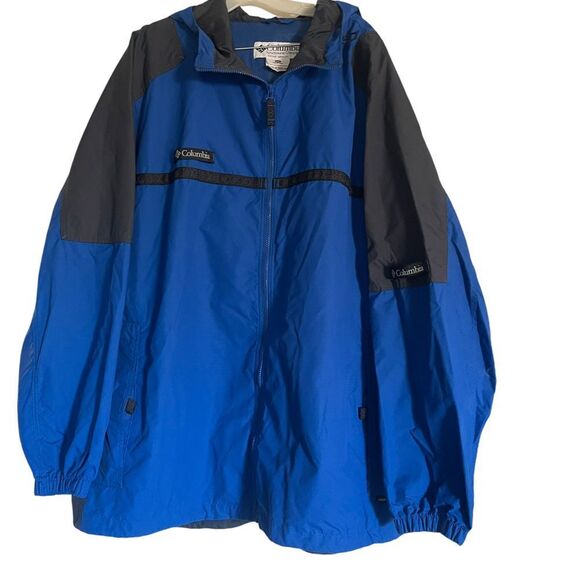 Columbia Men's Hooded Windbreaker Jacket Blue w/black trim Outdoor Hiking Zip-Up - Picture 1 of 13